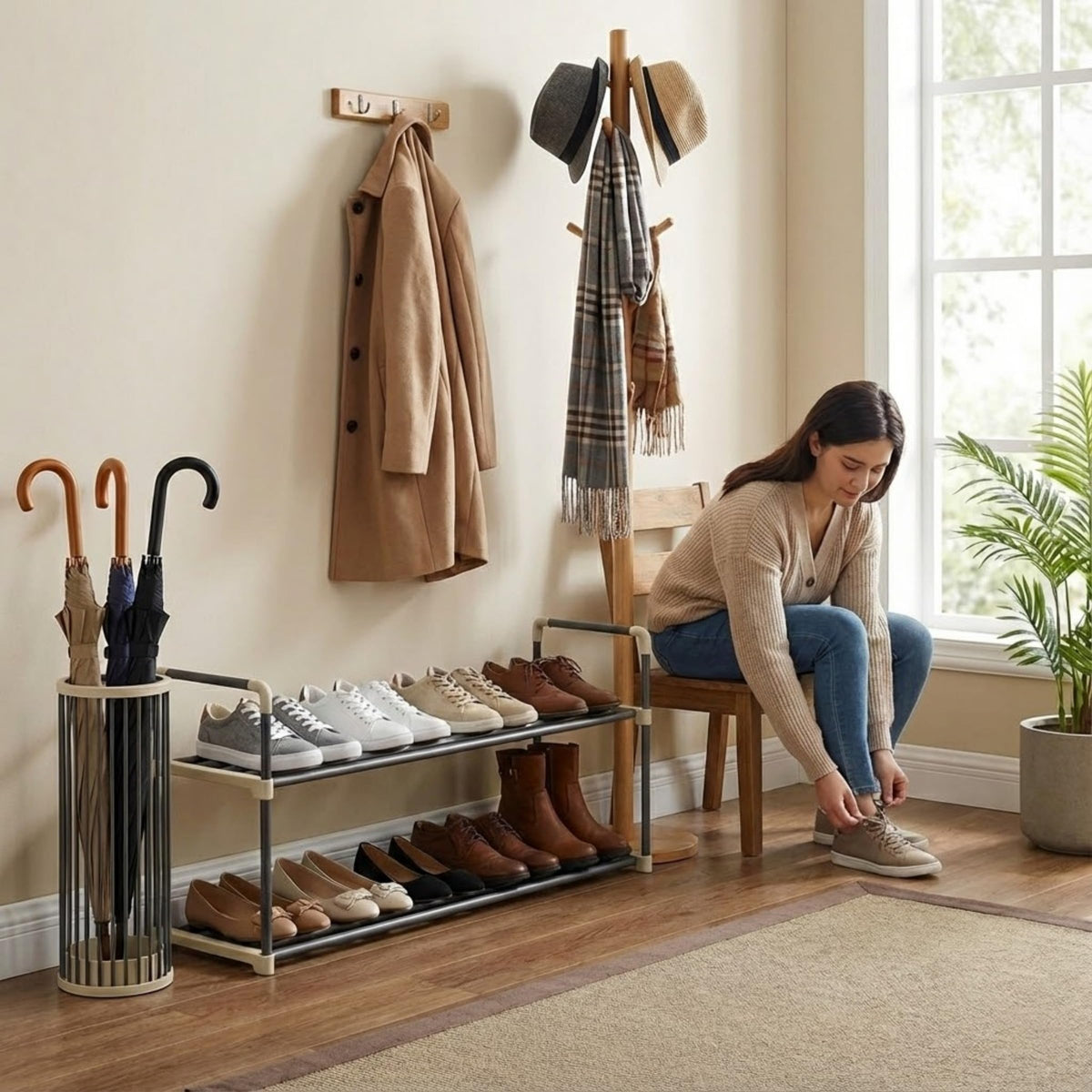 Shoe Rack - 2-Tier Shoe Organizer for Closet, Bathroom, Entryway - Shelf Holds 10 Pairs Sneakers