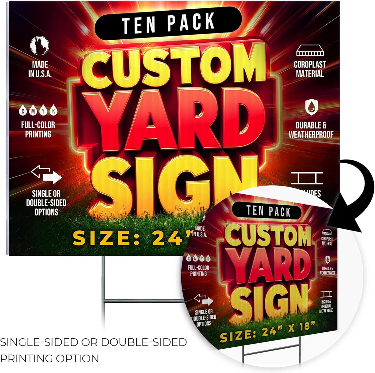 10 Pack 24"x18" Custom Yard Signs with Stakes, Personalized Yard Signs for Outdoors, Customized