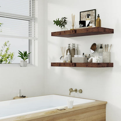 12" Deep Rustic Brown Floating Shelves,Over Toilet Long Wall Mounted Modern Farmhouse 36
