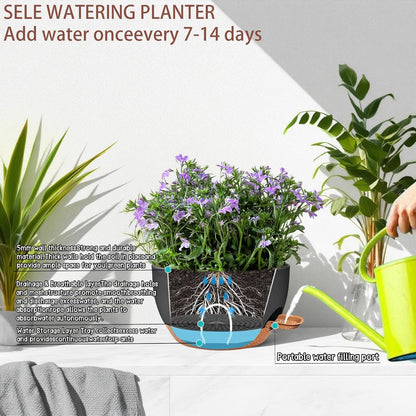 2 Pack 12 Inch Large Hanging Planters with Chains Self Watering Black Brown Plastic Hanging Pots