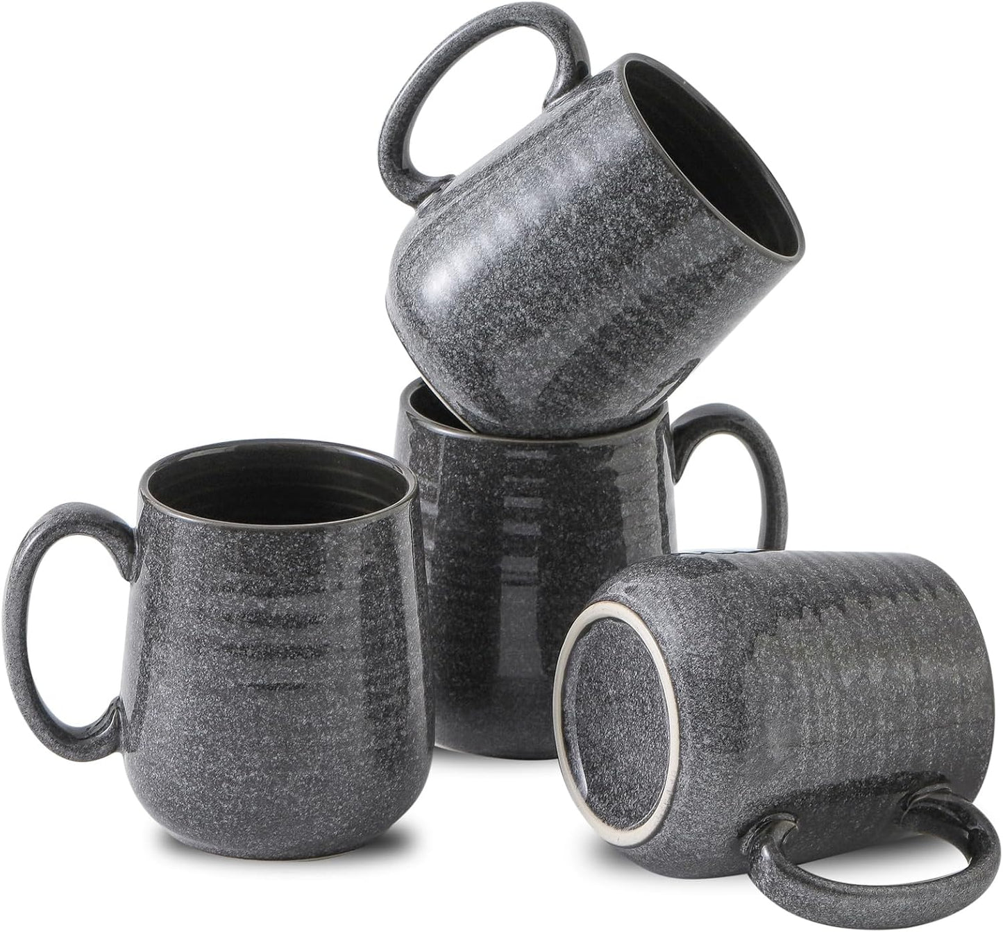 Hasense Dark Grey Coffee Mugs Set of 4, 12oz Ceramic Coffee Cups, Latte Mug with Large Handle for