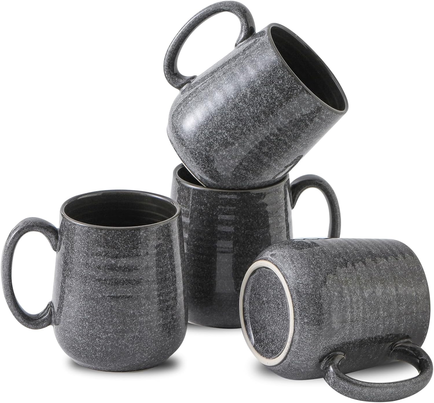 Hasense Dark Grey Coffee Mugs Set of 4, 12oz Ceramic Coffee Cups, Latte Mug with Large Handle for