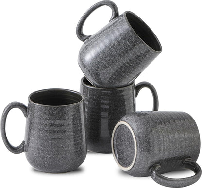 Hasense Dark Grey Coffee Mugs Set of 4, 12oz Ceramic Coffee Cups, Latte Mug with Large Handle for