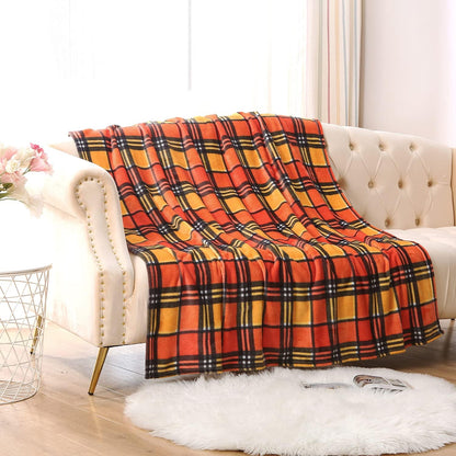 MERRYLIFE Throw Blanket for Couch Orange Plaid Chair Throw Blanket| Soft Decorative Ultra-Plush