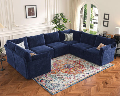 136.4" Oversized Modular Sectional Sofa, U Shaped Convertible Couch with Movable Ottoman, Large 7