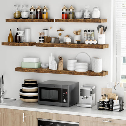 Fun Memories 16 Inch Floating Shelves - Deep Rustic Wooden Wall Shelves - Extra Deeper & Thicker