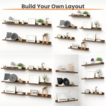upsimples Floating Shelves for Wall, Wall Shelves for Decor Storage Set of 6, Wall Mounted Wood