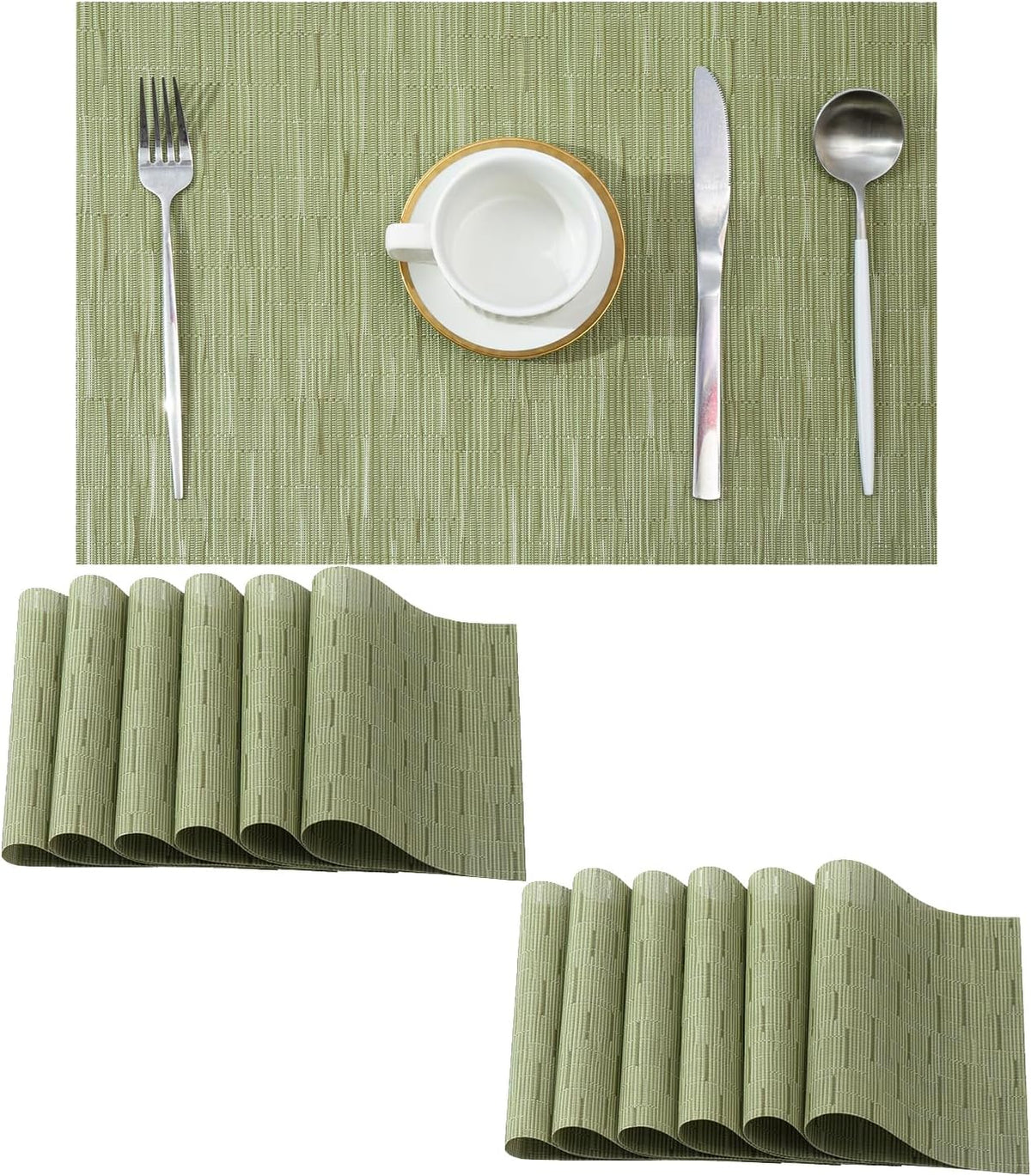 Leetaltree Pea Green Placemats Set of 12 - Heat Resistant Non-Slip Place mats for Dining Table