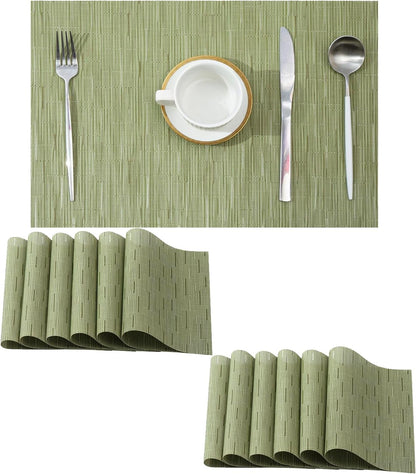 Leetaltree Pea Green Placemats Set of 12 - Heat Resistant Non-Slip Place mats for Dining Table