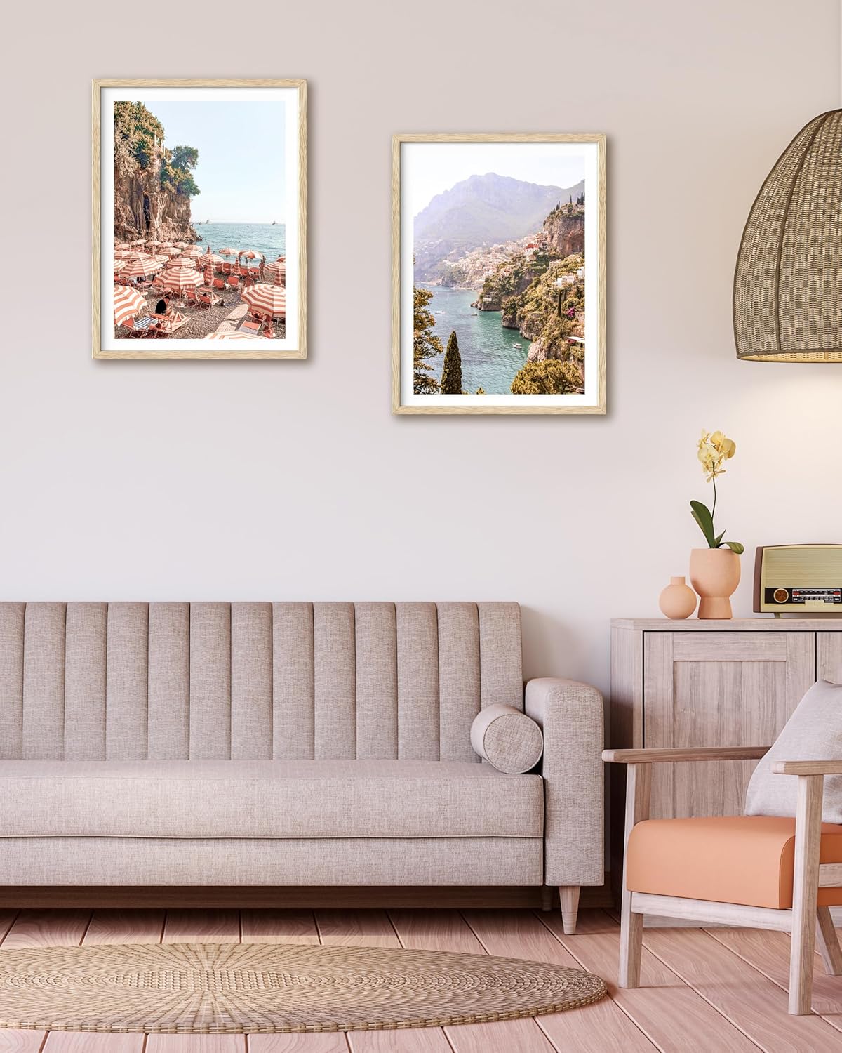 HesenDot Natural OAK Wood Framed Italy Coastal Wall Art,12x16in Amalfi Coast Canvas Wall