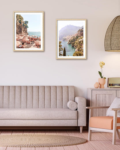 HesenDot Natural OAK Wood Framed Italy Coastal Wall Art,12x16in Amalfi Coast Canvas Wall