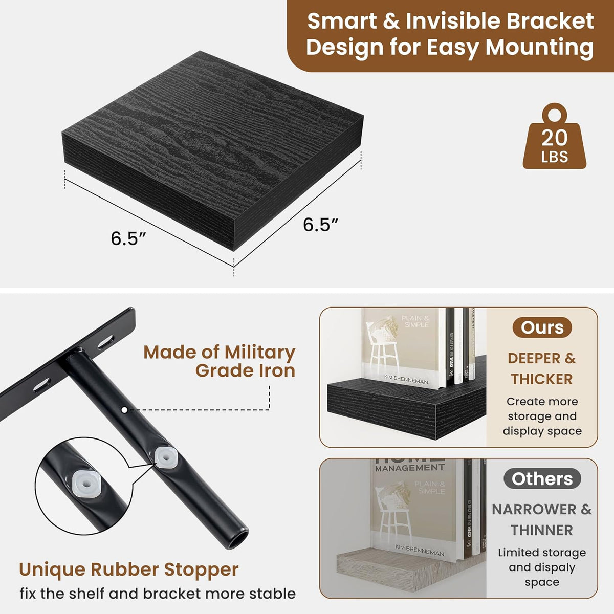 fuqing Floating Shelves for Wall, Bathroom Shelf Wall Mounted for Storage, Shelves with Invisible