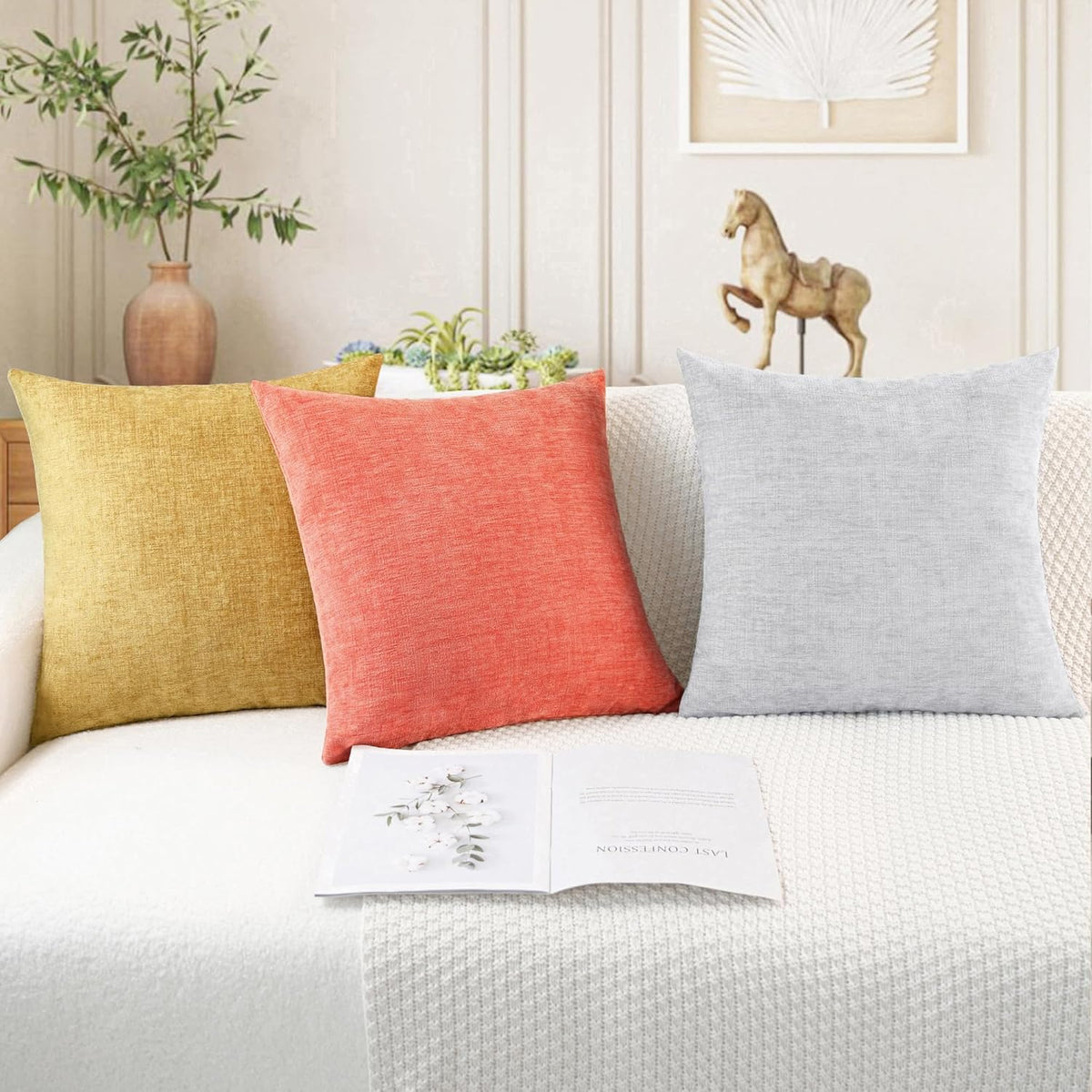 CaliTime Throw Pillow Covers Decorative 26 X 26 Inches Pack of 2 Cozy Chenille Cushion Cases for