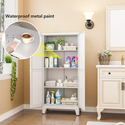 White Metal Storage Cabinet, 48" Steel Cabinets for Home Office, Kitchen Pantry Storage Cabinet