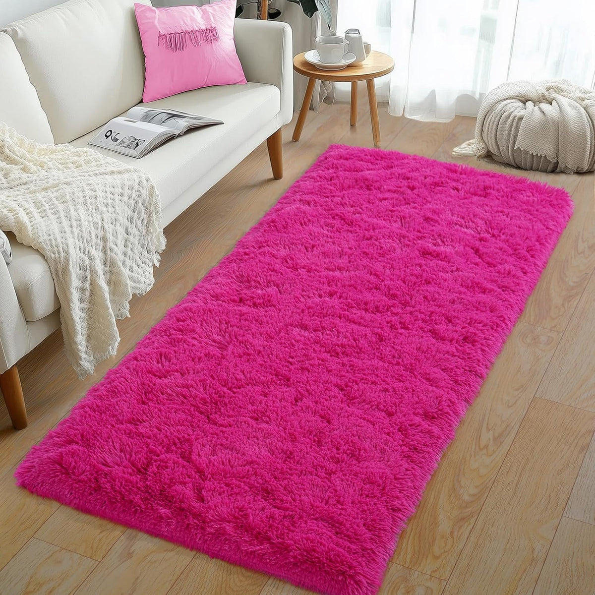 Rezutan Ultra Soft Fluffy Hot Pink Rugs,2x6 Feet Fluffy Shag Area Rugs for Living Room, Comfy Furry