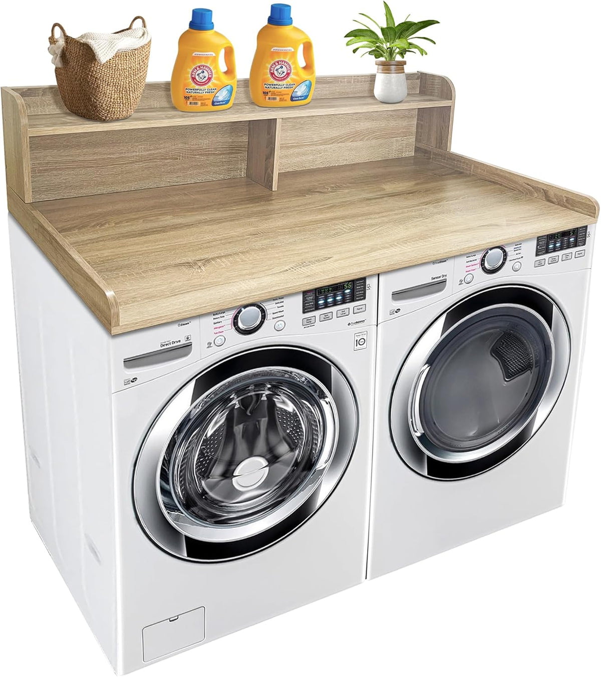 Royxen Laundry Countertop with 2-Tier Shelf Universal Fit, Washer and Dryer Countertop with Storage