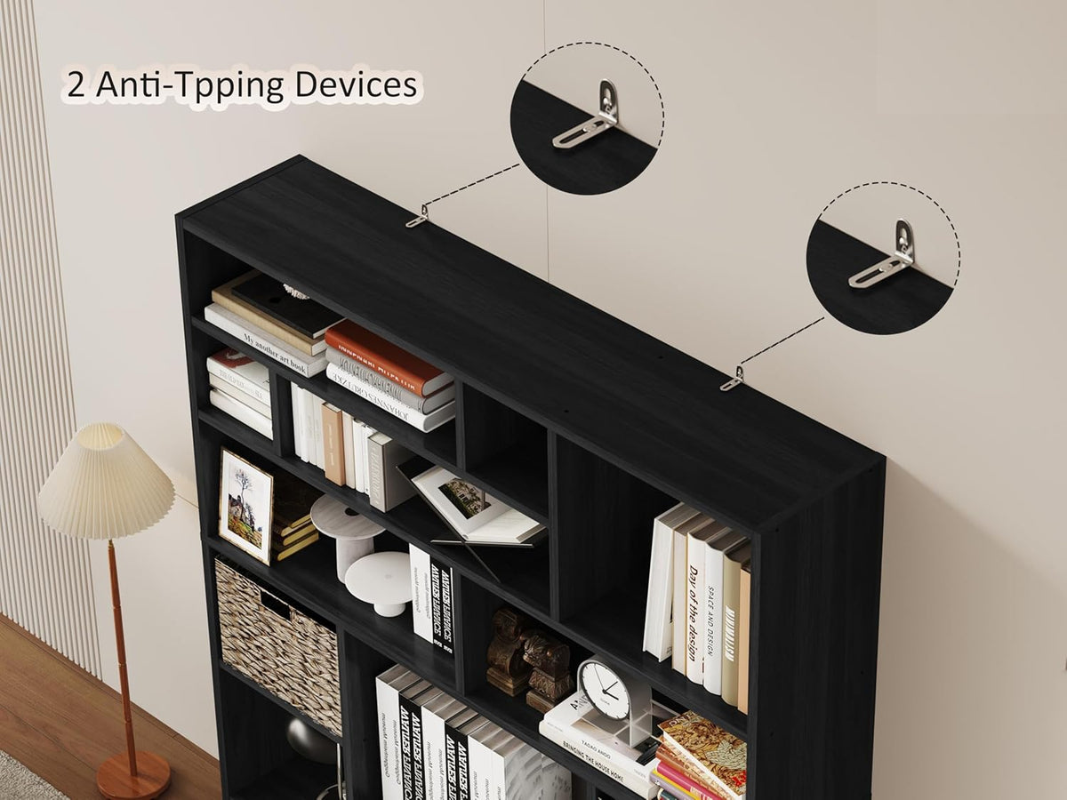BLANKSPACE 71" H Large Bookcase with 6 Open Shelves & 2 Baskets - Heavy Duty Storage Shelf for Home