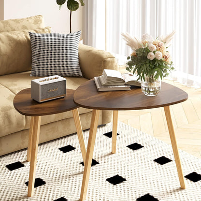 BAMEOS Bamboo Nesting Triangle End Table,Set of 2 Coffee Table Modern Minimalist Side Table for