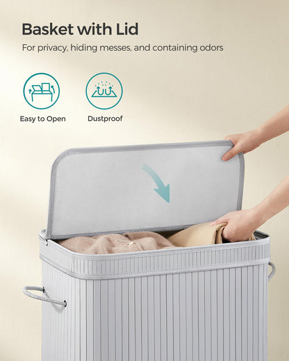 SONGMICS Laundry Hamper with Lid, Bamboo Laundry Basket, Removable Machine Washable Laundry Basket