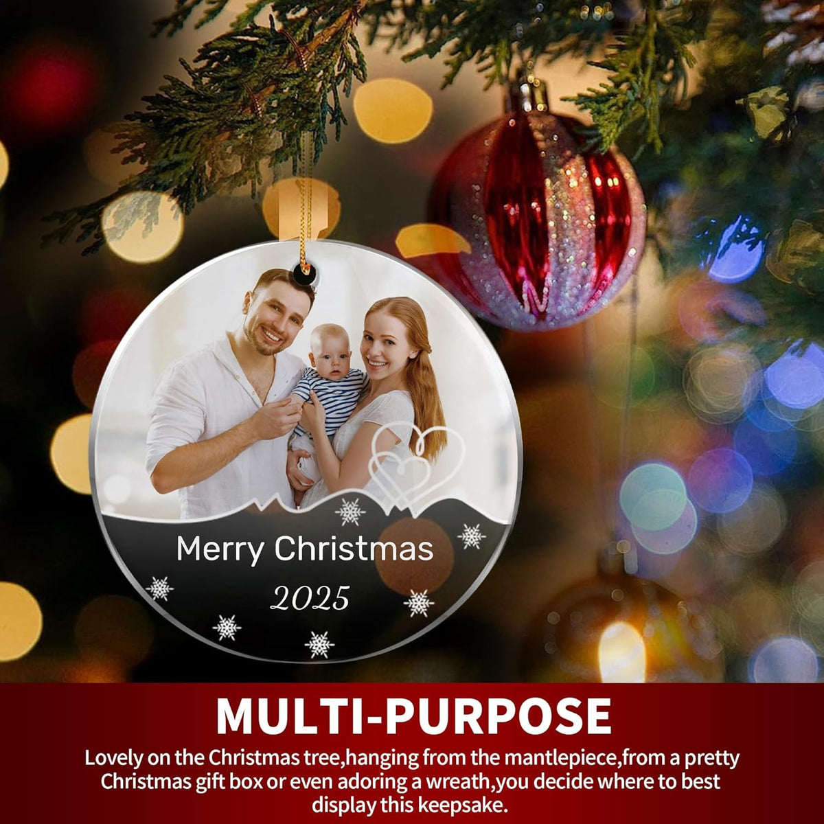 Personalized Christmas Ornaments, Custom Photo & Text 2025 Christmas Tree Ornament, Ideal for Xmas