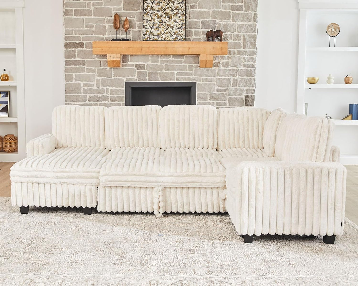 Belffin Corduroy Sleeper Sofa Bed with Storage Chaise Modular Sectional Sofa Couch with Pull Out