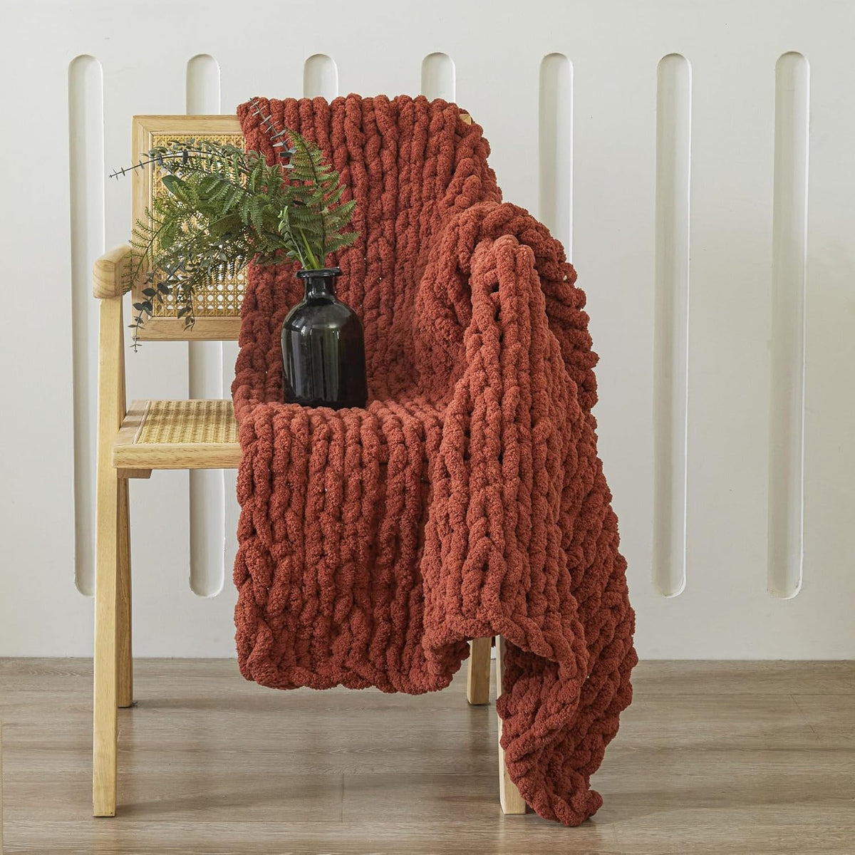 WESHIONGOO Chunky Knit Blanket Throw　40"*40“ Knitted Throw Blankets for Couch Bed Fluffy Soft