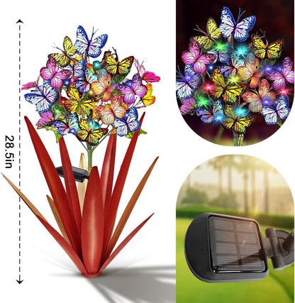 Homight Solar Metal Agave Butterfly Flower Stick Garden Sculpture - Outdoor Gift, Christmas Lights
