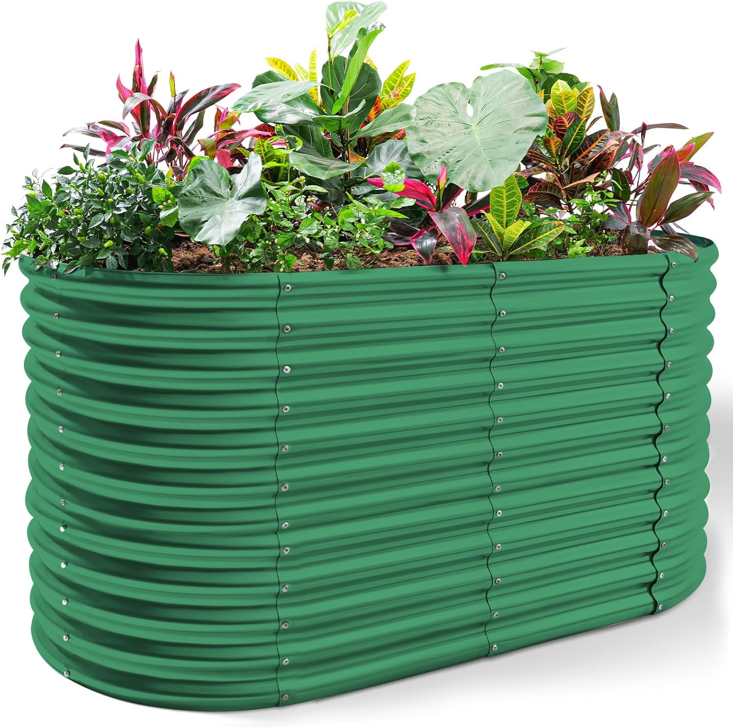 Land Guard 8x4x3ft Oval Galvanized Raised Garden Beds, Large-Capacity Metal Planter Box Outdoor
