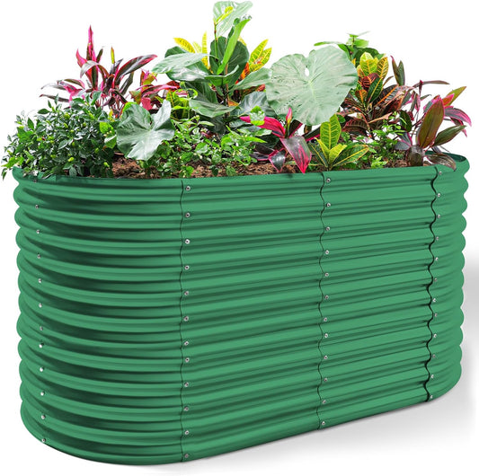 Land Guard 6x3x3ft Oval Galvanized Raised Garden Beds, Large-Capacity Metal Planter Box Outdoor