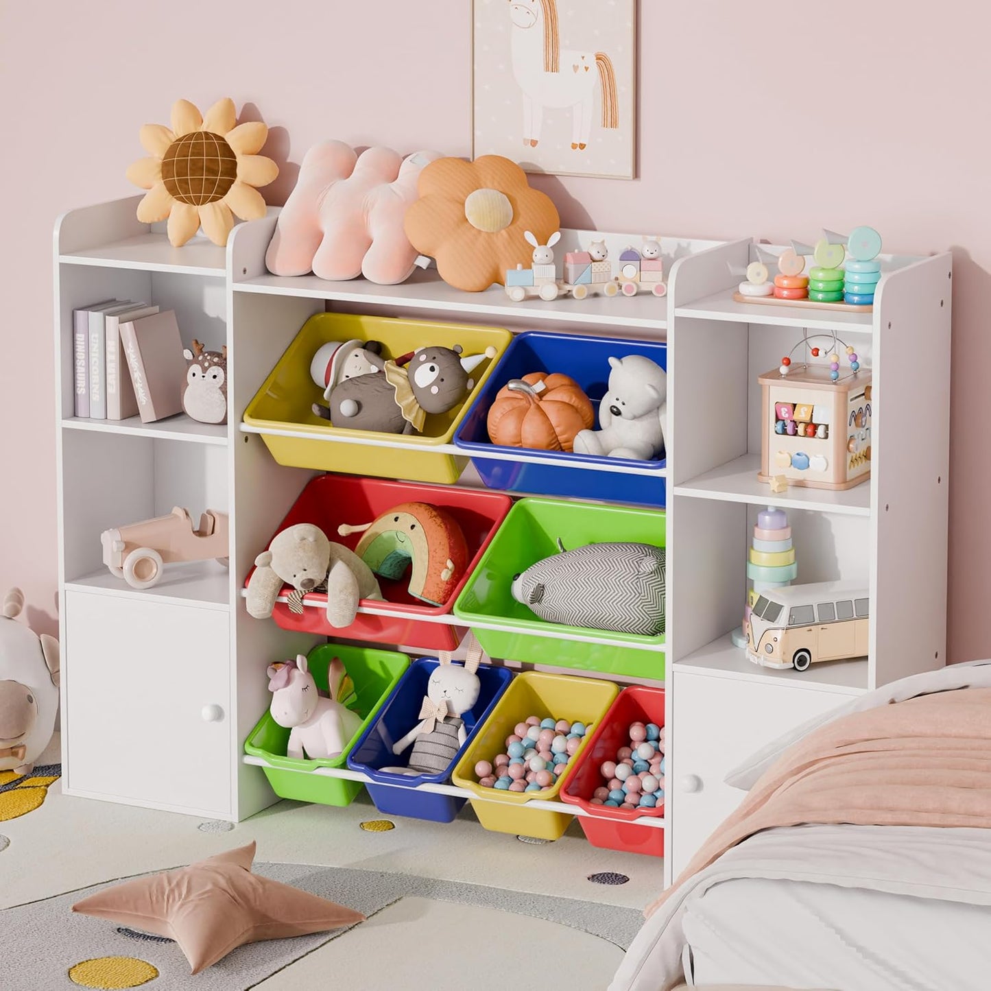 Xilingol Kids Toy Storage Organizer W/8 Removable Toy Bins, 4-Tier Toy Organizers W/6 Storage