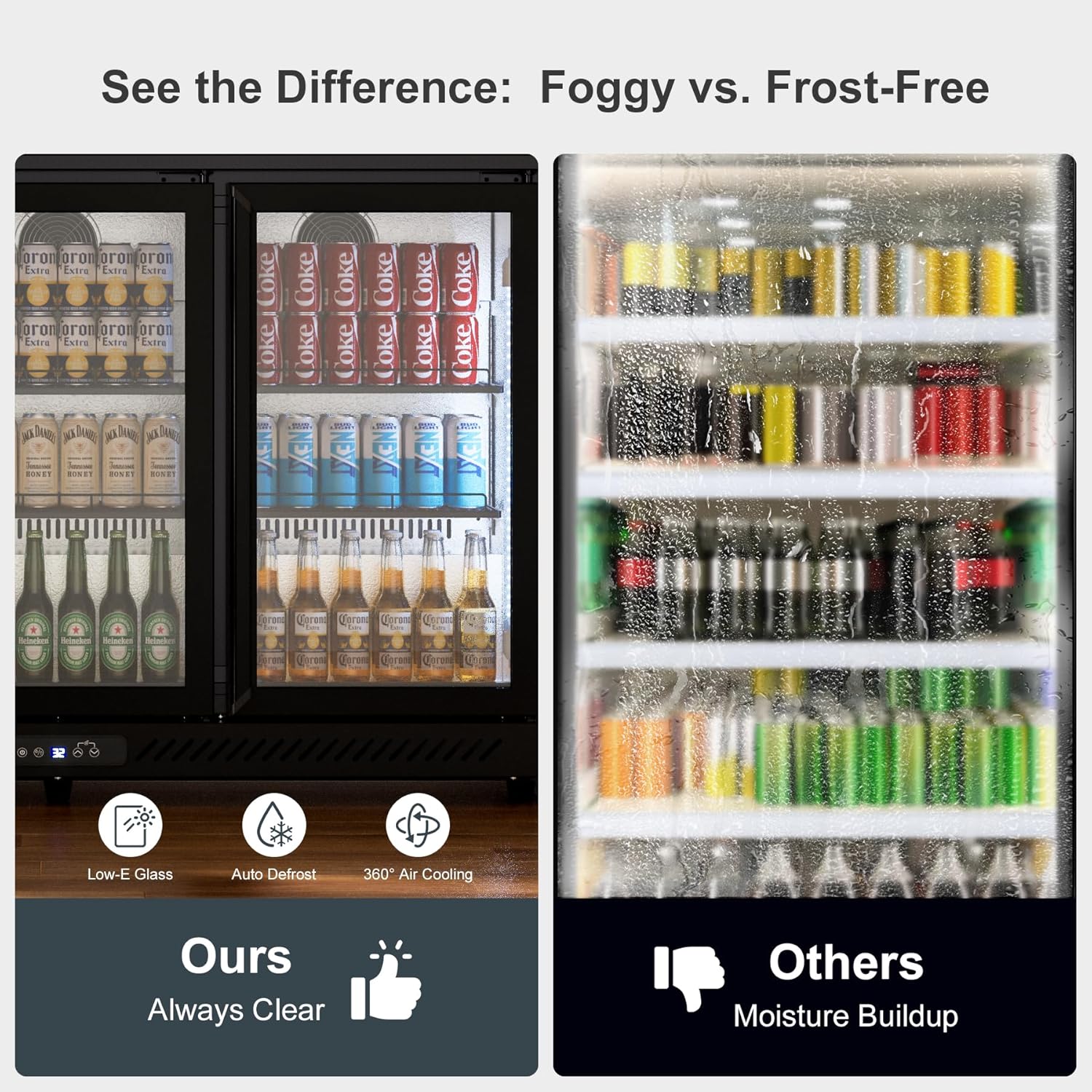 COTLIN 12.45 Cu.Ft Back Bar Beverage Cooler with Low-E Glass Auto Defrost ??3 Door Commercial Under
