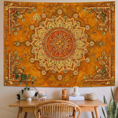 Lunerfex Floral Mandala Tapestry Boho Tapestry for Bedroom Brown Tapestries Wall Hanging Living