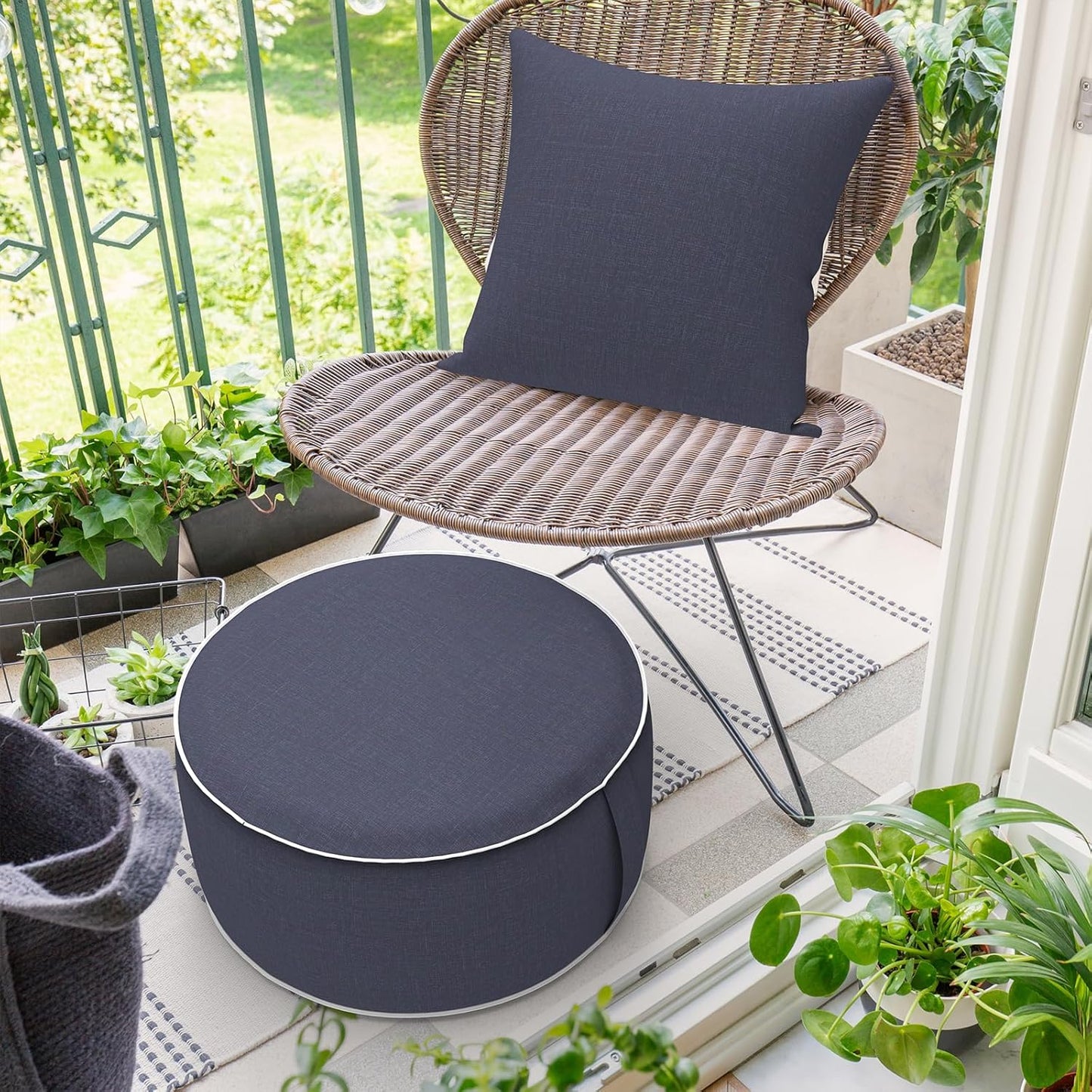 Inflatable Ottoman Stool D21 xH9 for Outdoor/Indoor Use, Water Repellent Patio Foot Rest Stool with