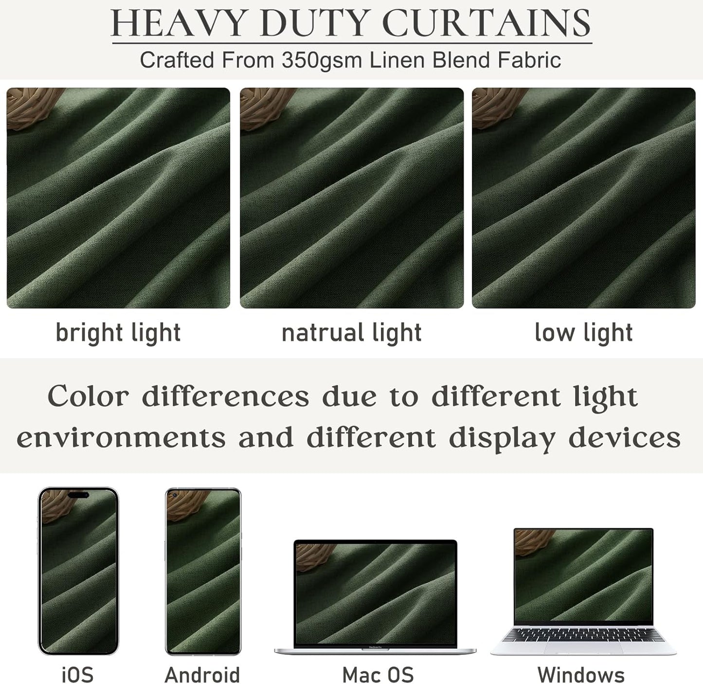 Loden Spring Living Room Curtains Linen 90 Inches Long Pinch Pleated Traverse Window Curtains