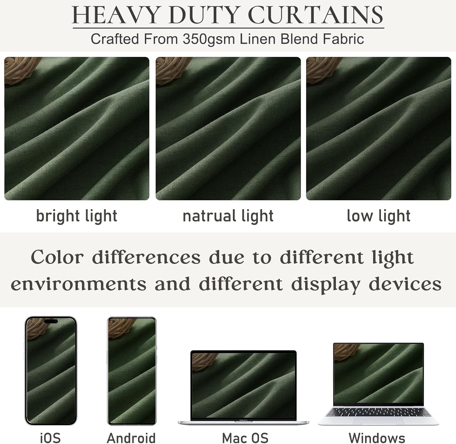 Loden Spring Living Room Curtains Linen 90 Inches Long Pinch Pleated Traverse Window Curtains