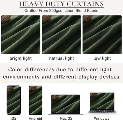 Loden Spring Living Room Curtains Linen 90 Inches Long Pinch Pleated Traverse Window Curtains