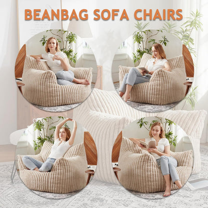 Giant Bean Bag Chairs for Adults with Filling Plush Fluffy Bean Bag Chairs for Teens with Armrests