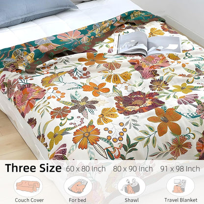 Boho Throw Blanket for Bed - 100% Pure Cotton Ultra Soft Rustic Quilt - Farmhouse Decor Bed