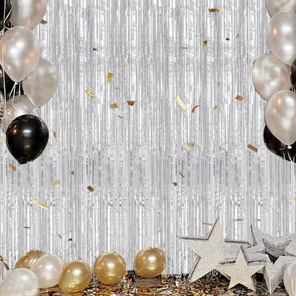 3 Pack Foil Fringe Backdrop - Silver Shiny Tinsel Curtains for Party Decoration/Photo Booth Props