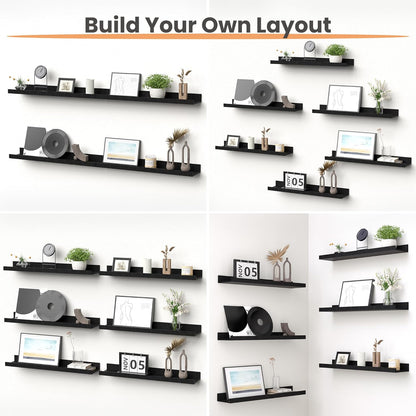 upsimples Floating Shelves for Wall, Wall Shelves for Decor Storage Set of 6, Wall Mounted Wood