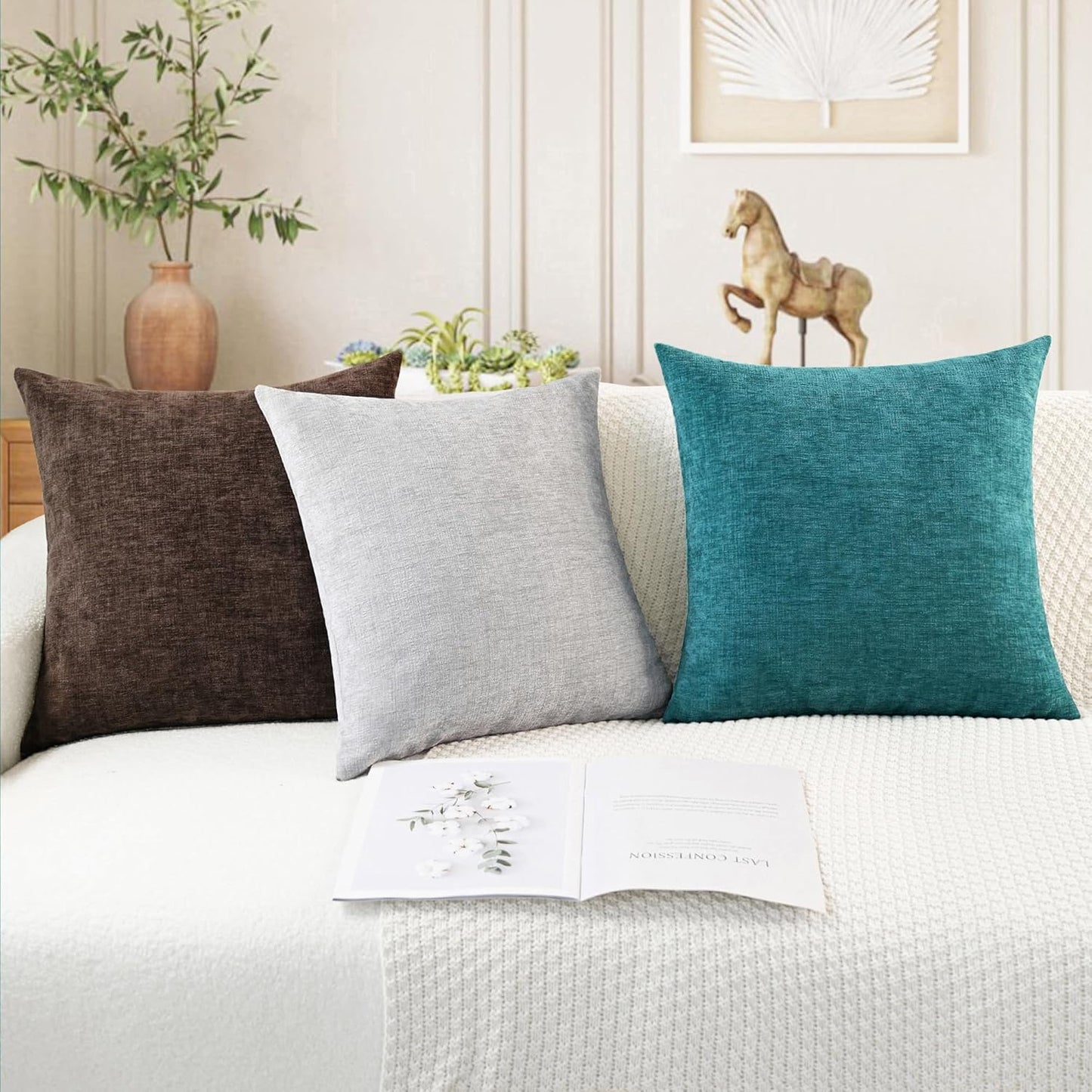 CaliTime Throw Pillow Covers Decorative 22 X 22 Inches Pack of 2 Cozy Chenille Cushion Cases for