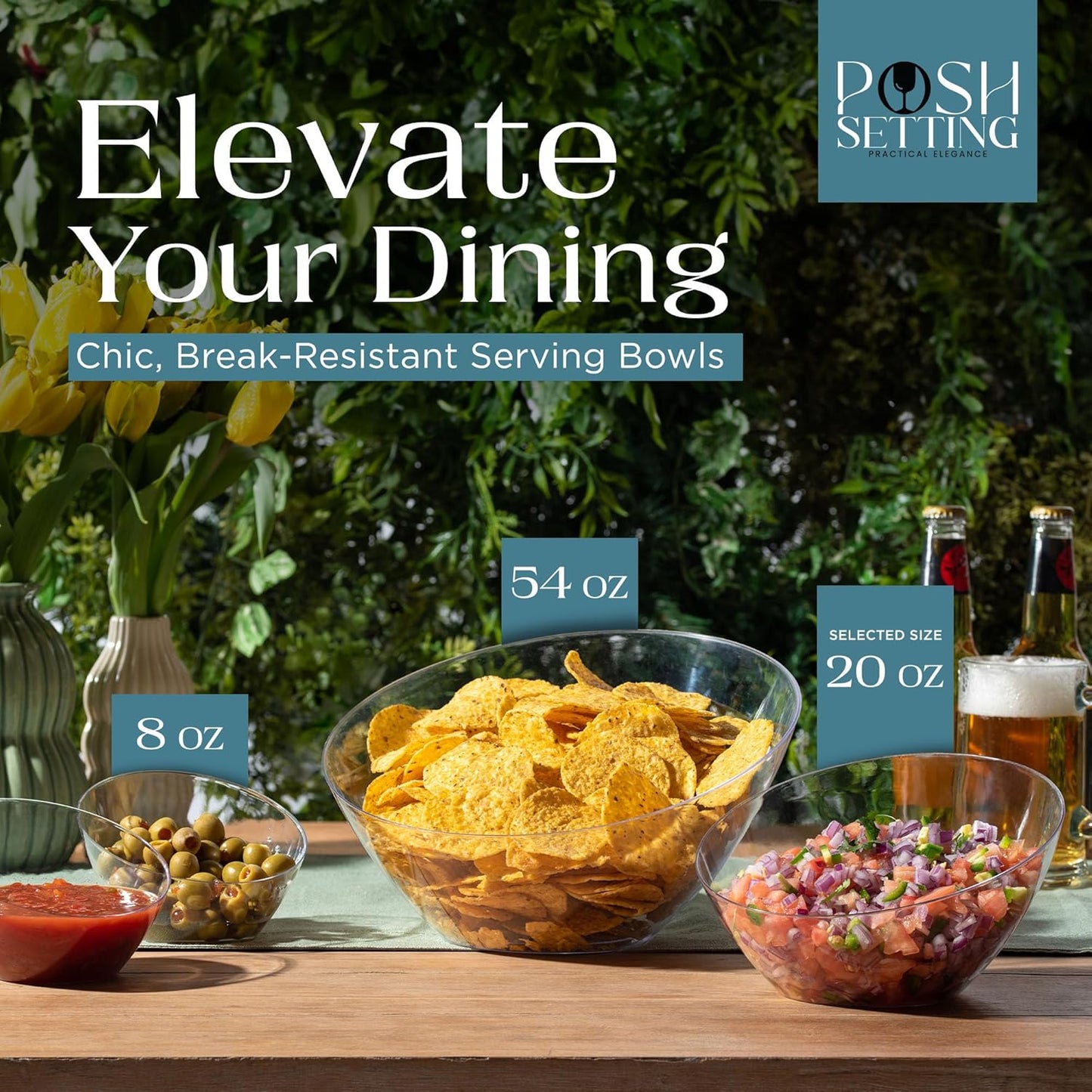 Posh Setting Crystal Clear, Disposable Premium Hard Plastic Medium Angled Bowl, Party, Salad, Snack