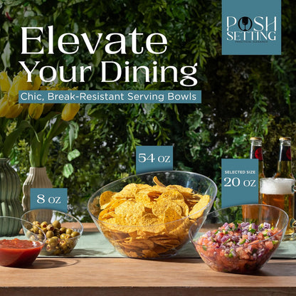 Posh Setting Crystal Clear, Disposable Premium Hard Plastic Medium Angled Bowl, Party, Salad, Snack