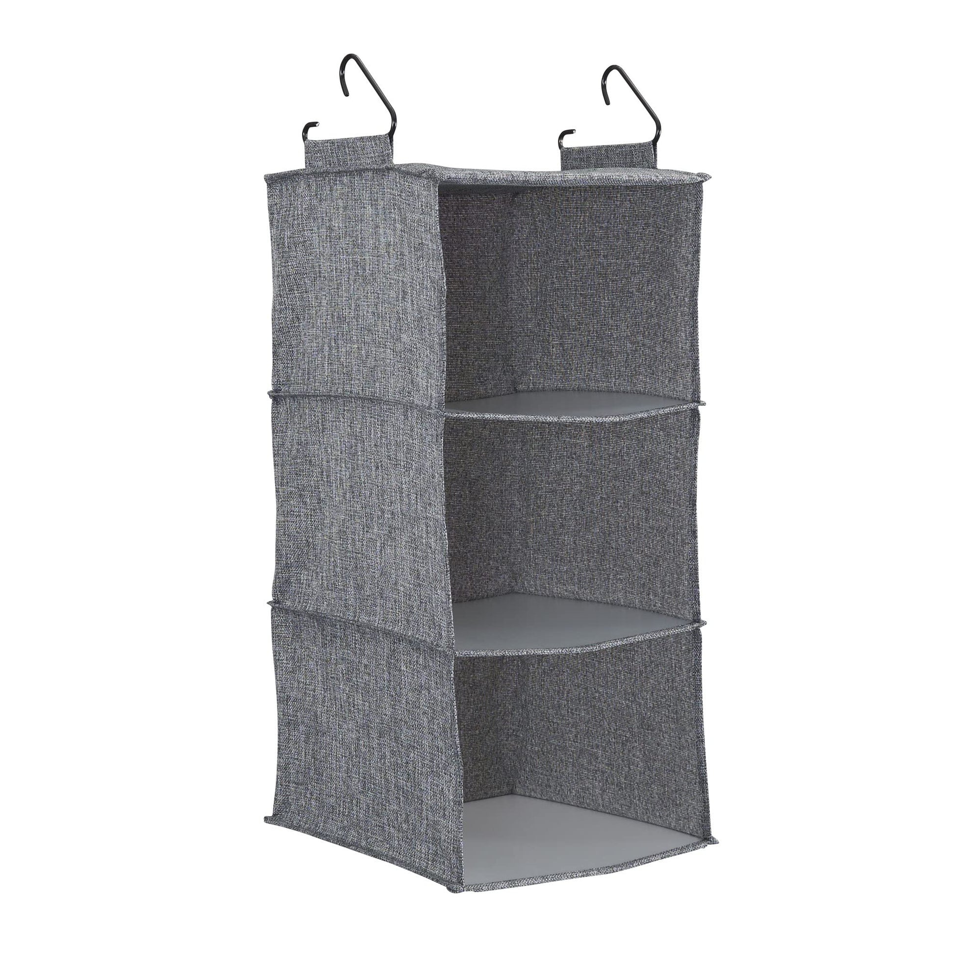 Household Essentials 3‑Shelf Hanging Closet Organizer with Hooks in Poly Linen and PEVA Shelving