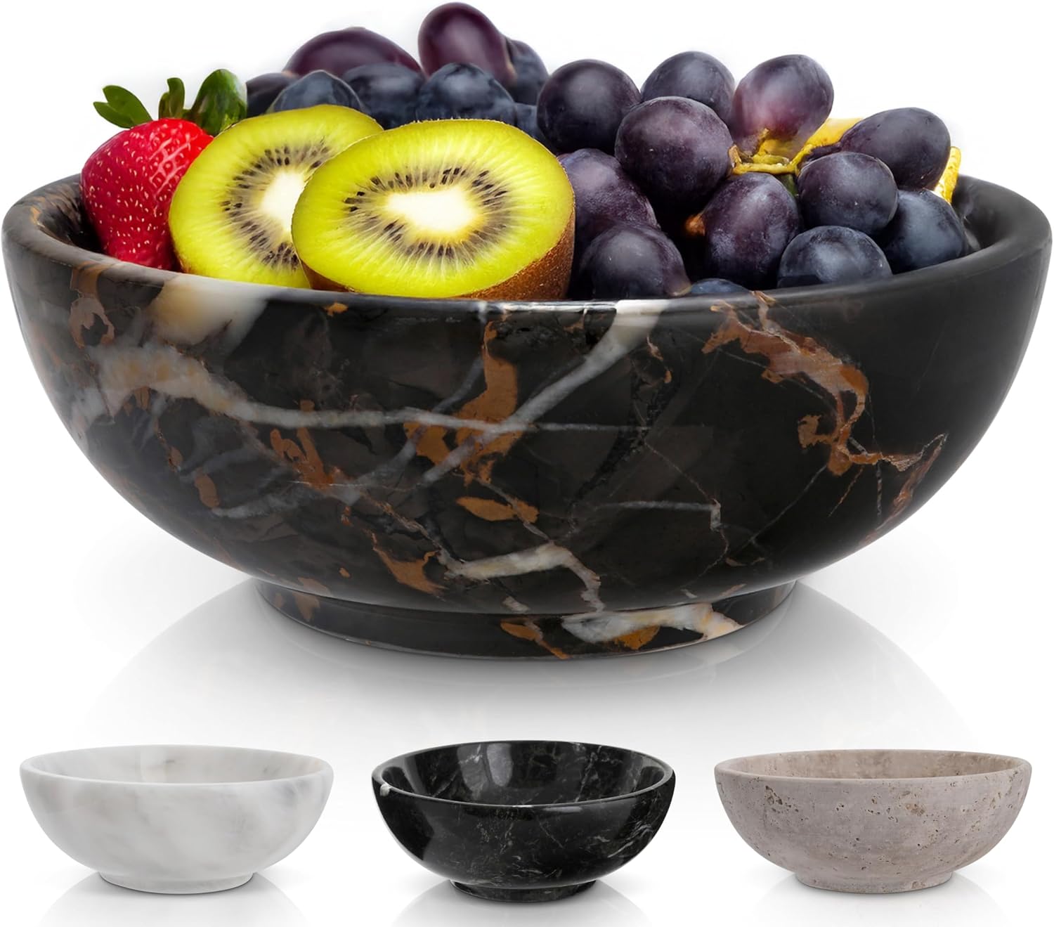 Gusto Nostro 8" Luxury Black Marble Decorative Bowl for Coffee Table - Elegant Decorative Fruit