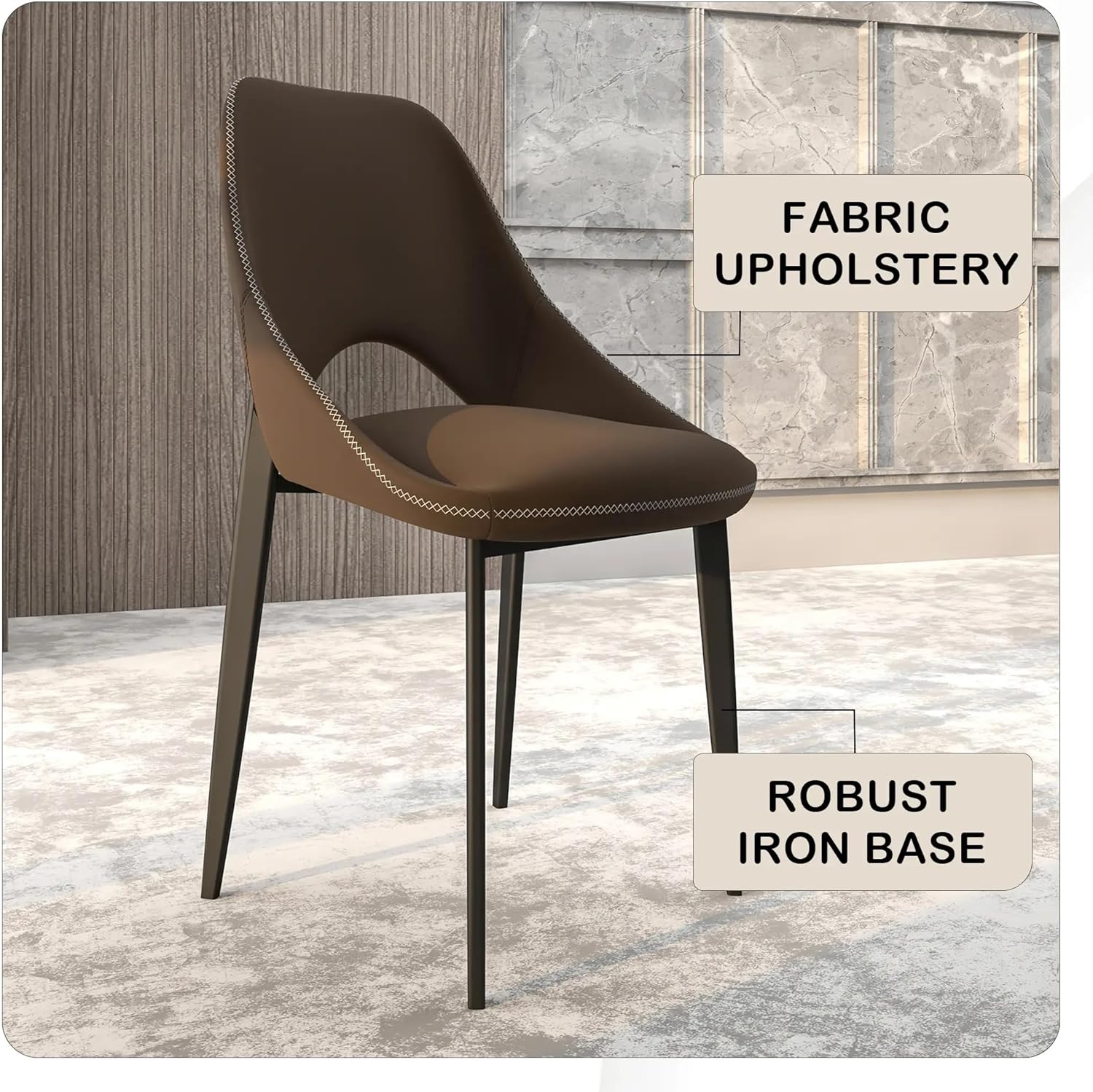 LeisureMod Amalfi Upholstered Fabric Dining Chair – Modern Side Chair with Iron Legs, Mid-Century