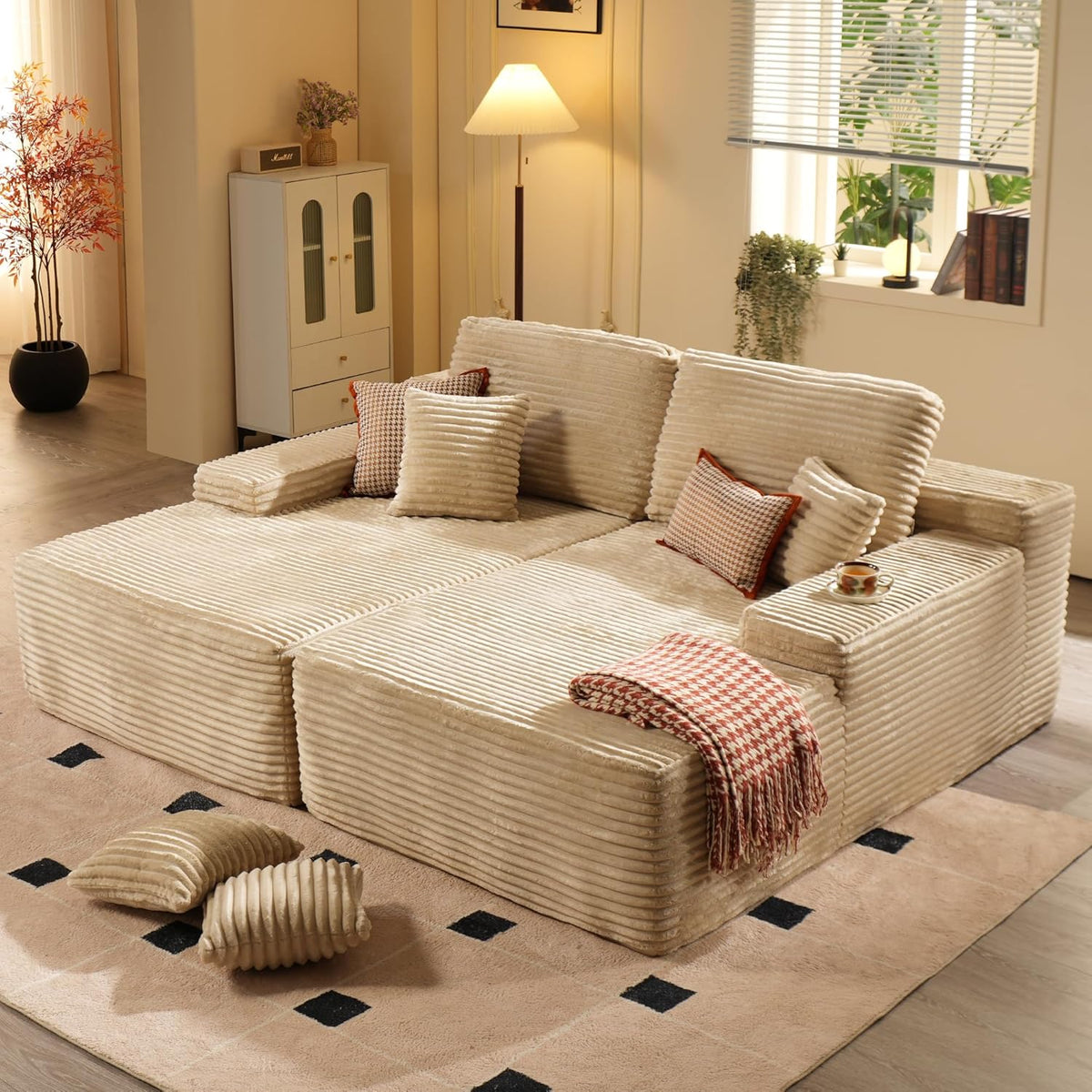 ovios 81" Oversized Sectional Double Lounge Chaise with Cloud Plush Sofa Bed, No Assembly Required