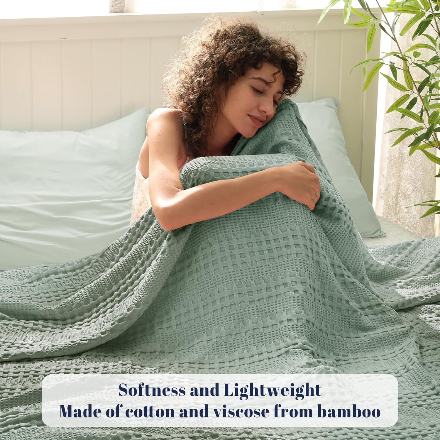 PHF Cooling Waffle Blanket Queen Size, Lightweight 60% Rayon Derived from Bamboo & 40% Cotton