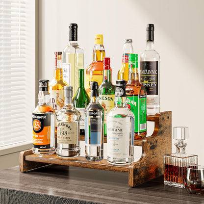 KLM 3-Tier Spice Rack, 13.8 Inch Wood Step Shelf Countertop Spice Storage Holder, Kitchen Pantry