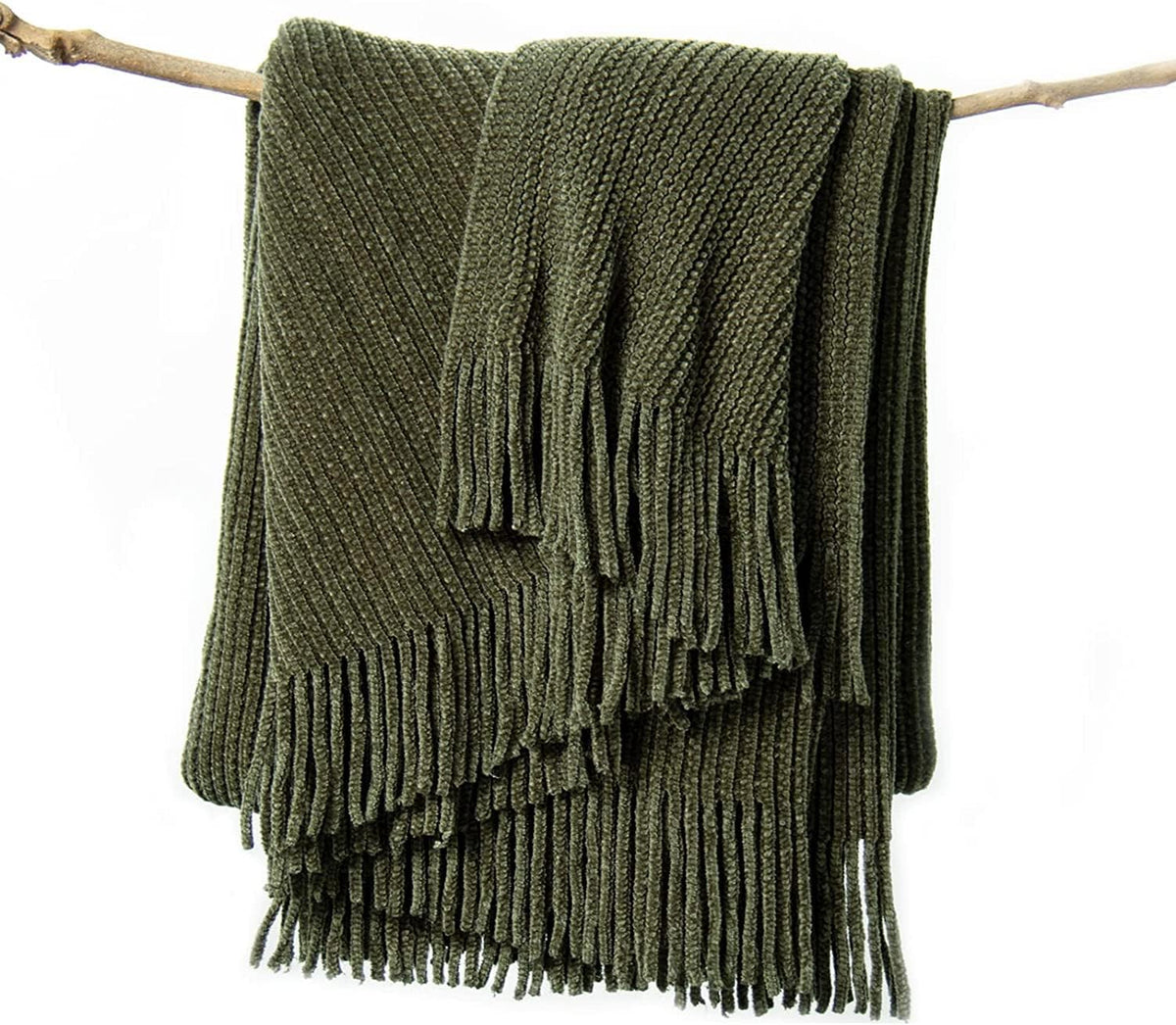 lifein Throw Blanket for Couch, Soft Green Boho Decor Bed Throw,Cozy Knitted Chenille Farmhouse